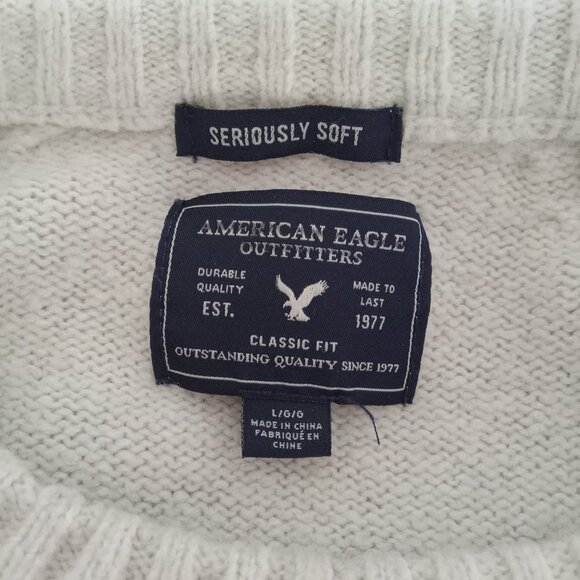 American Eagle Mens Crewneck Red White Blue Seriously Soft Striped Sweater L - Picture 12 of 13